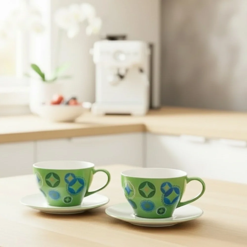 Set 2006 Holiday Starbucks Mugs w/Plates (Green)